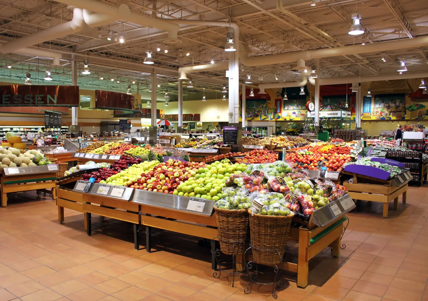 Produce area of a modern grocery store