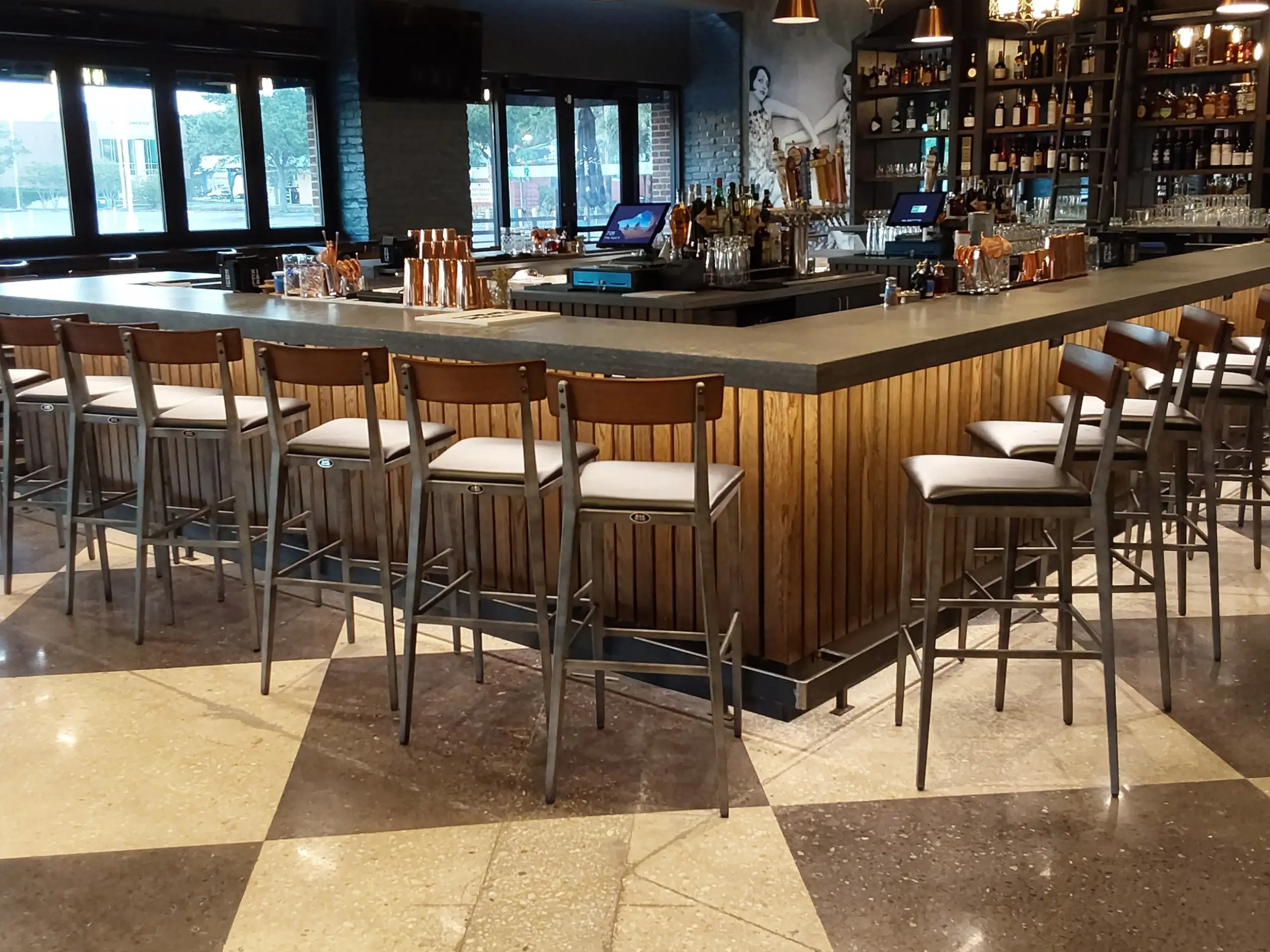Bar seating at a high-end restaurant